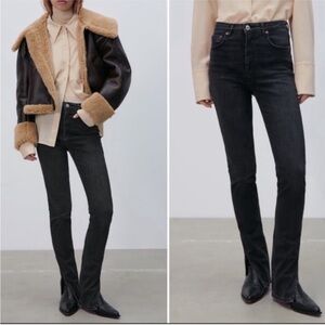 Zara high-waisted black stretch jeans with side slits at the hem